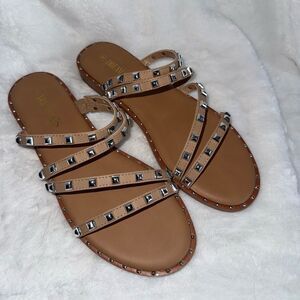 Dream Pairs Tan Silver Studded Sandals